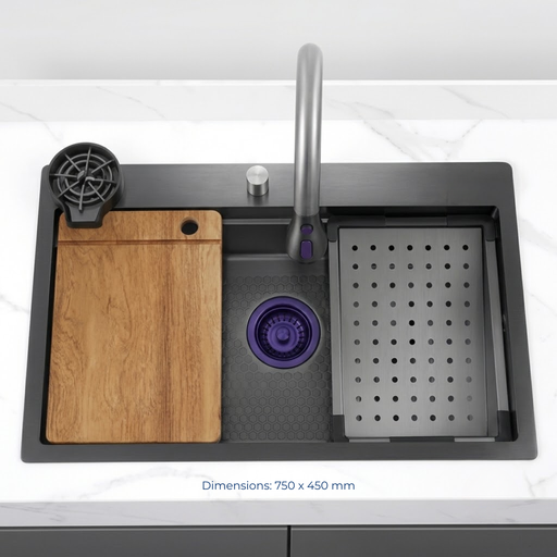[SJ7545X] EVIER INOX 750*450 NOIR - ELIAS
