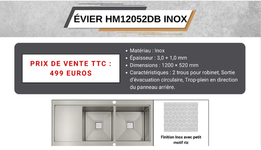 [HM12052DB] EVIER INOX 1200*520 - AYA