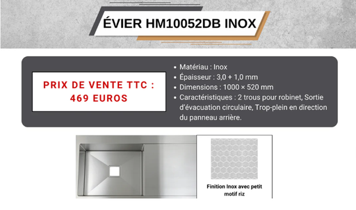 [HM10052DB] EVIER INOX 1000*520 : RAYAN