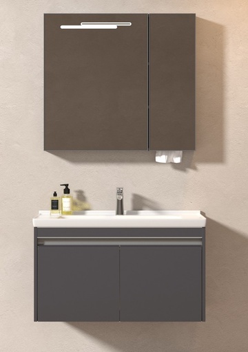 [L51-80] MEUBLE SALLE DE BAIN SIMPLE VASQUE AVEC MIROIR LED - CHANAZ-GRIS-80