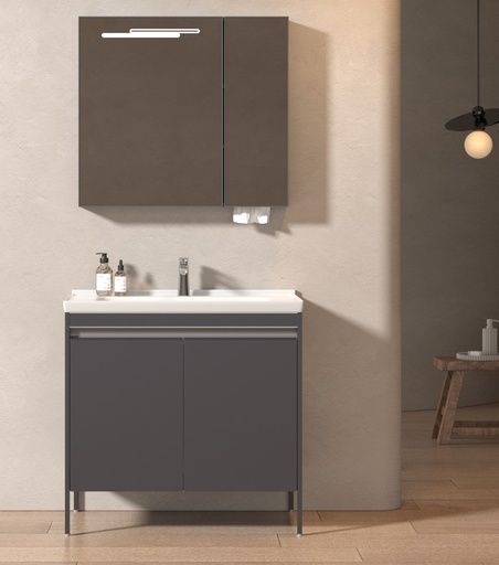 [L581-80] MEUBLE SALLE DE BAIN SIMPLE VASQUE AVEC MIROIR LED - TEJEN-GRIS-80